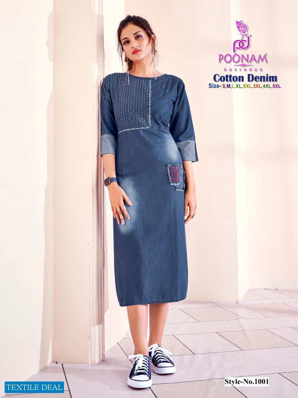 POONAM COTTON DENIM PREMIUM KURTI DESIGN WHOLESALER IN SURAT TEXTILE