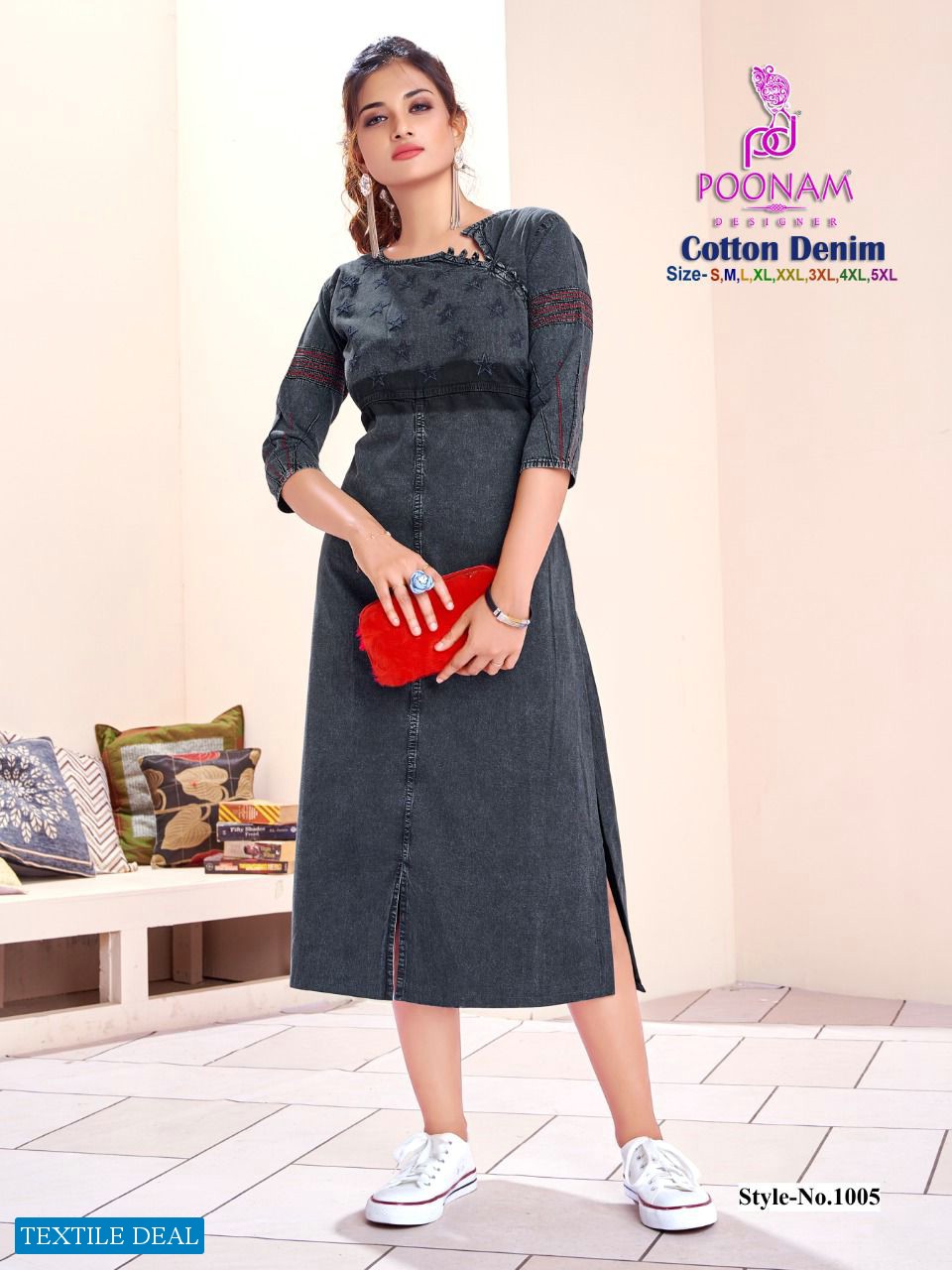 POONAM COTTON DENIM PREMIUM KURTI DESIGN WHOLESALER IN SURAT TEXTILE