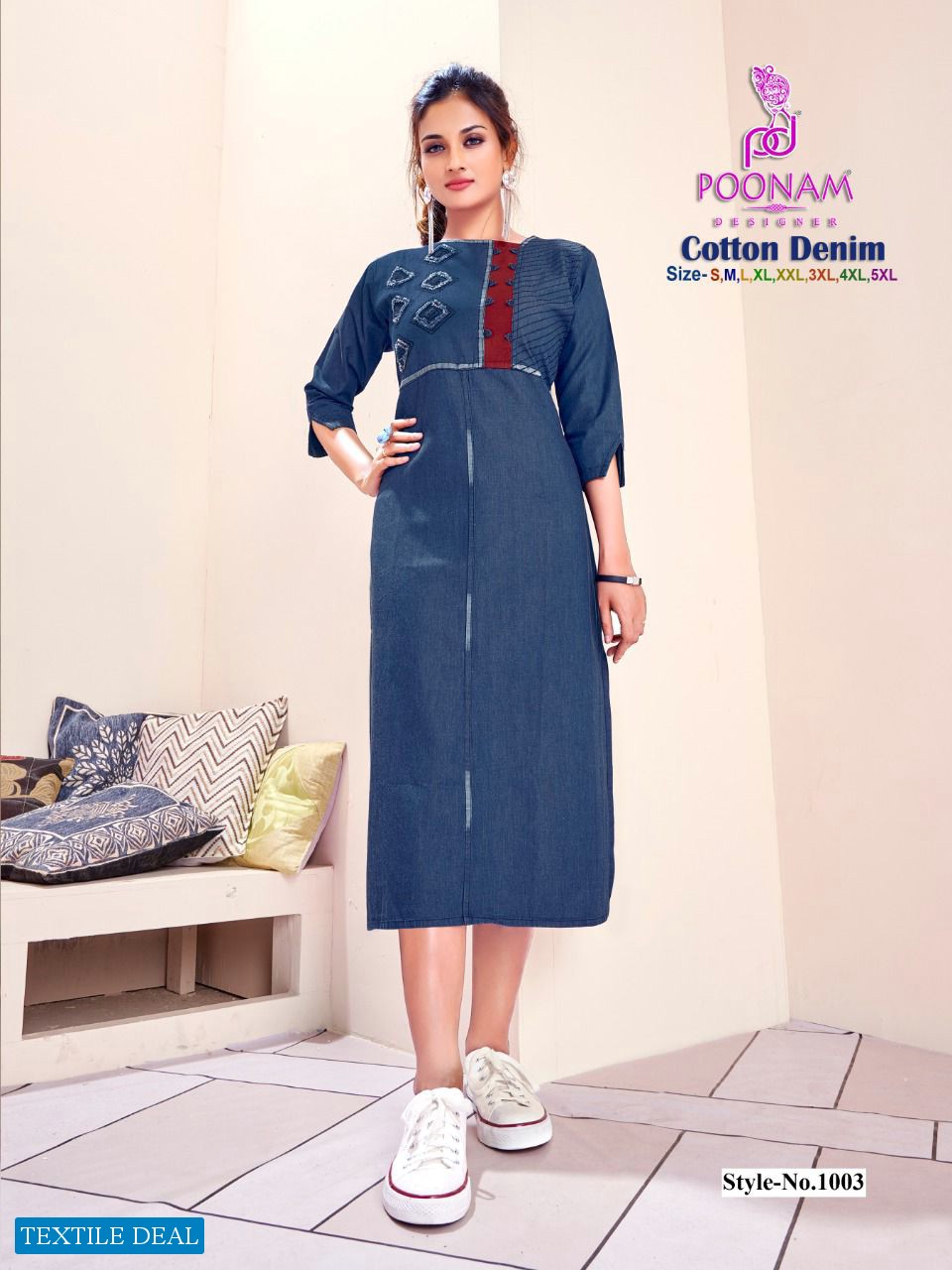 POONAM COTTON DENIM PREMIUM KURTI DESIGN WHOLESALER IN SURAT TEXTILE