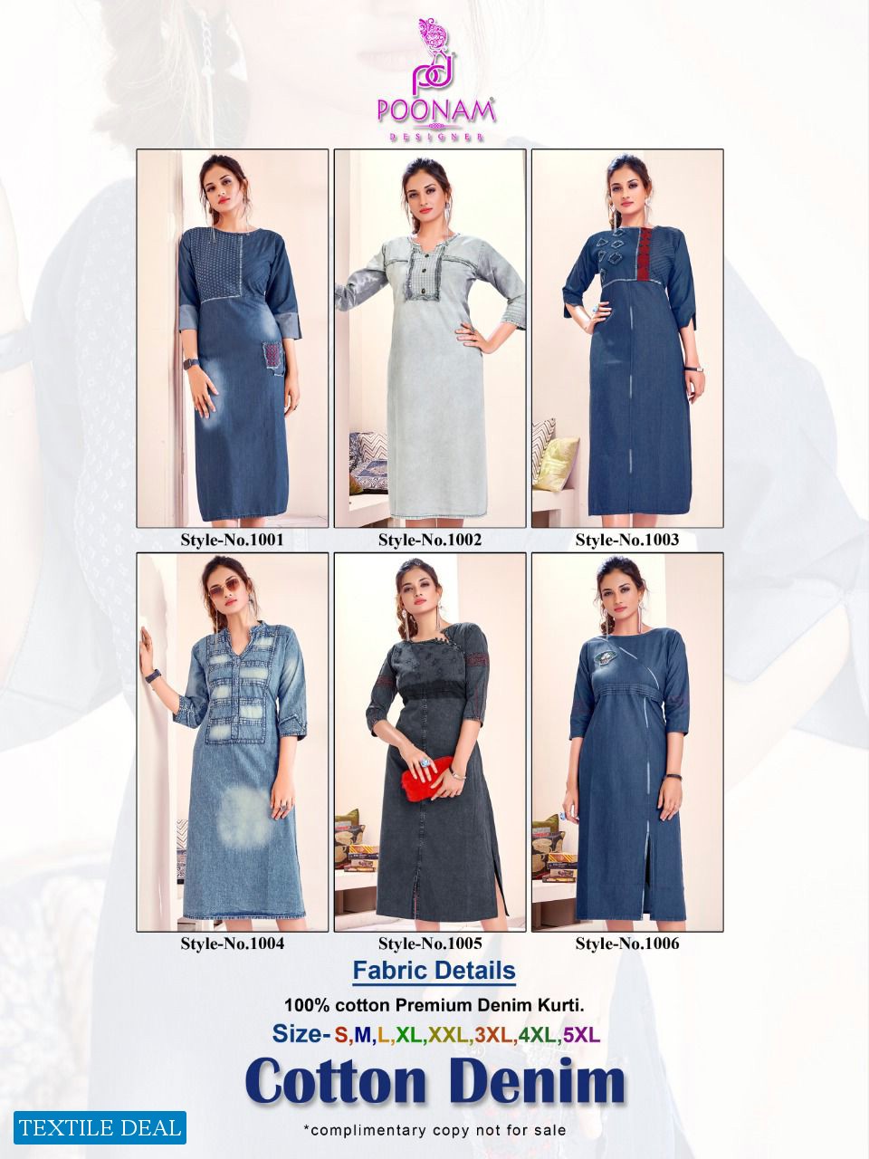 POONAM COTTON DENIM PREMIUM KURTI DESIGN WHOLESALER IN SURAT TEXTILE