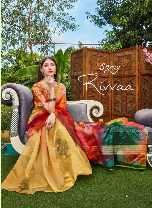 RIVVAA BY SAROJ ORGANZA DIGITAL PRINTED TRADITIONAL WEAR SAREES