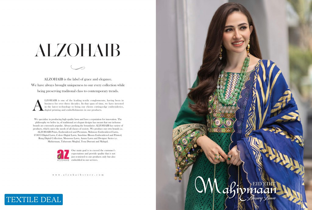 Alzohaib Mahiymaan Luxury Lawn Eid Edition Original Pakistani Salwar Suits