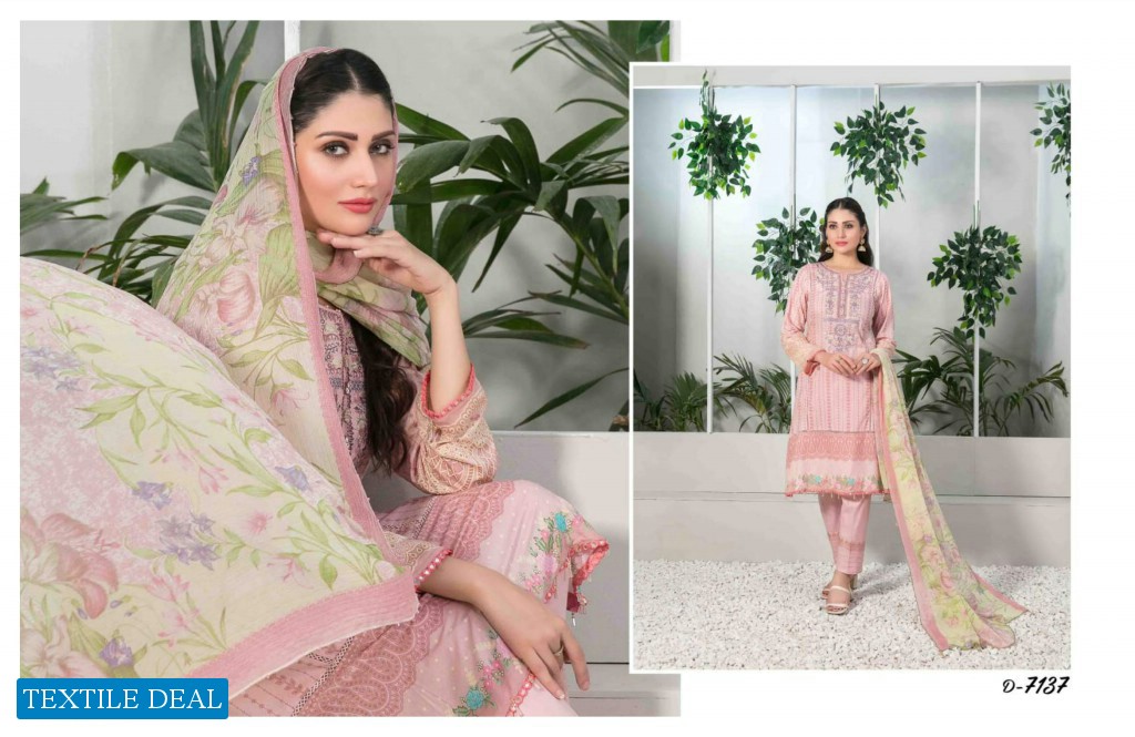 Tawakkal Eshal Lawn Print Embroidered Chiffon Dupatta Pakistani Suits