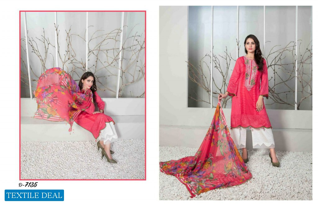 Tawakkal Eshal Lawn Print Embroidered Chiffon Dupatta Pakistani Suits