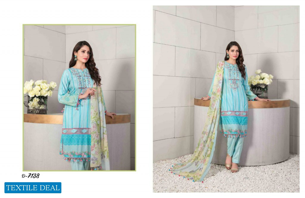 Tawakkal Eshal Lawn Print Embroidered Chiffon Dupatta Pakistani Suits