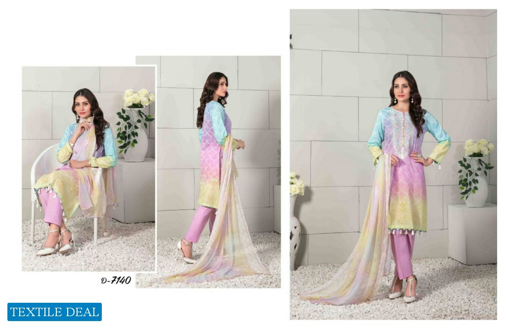 Tawakkal Eshal Lawn Print Embroidered Chiffon Dupatta Pakistani Suits