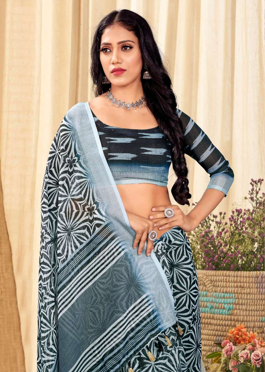 VINAMRA LINEN SILK VOL 1 BLACK & WHITE FANCY SAREES COLLECTION