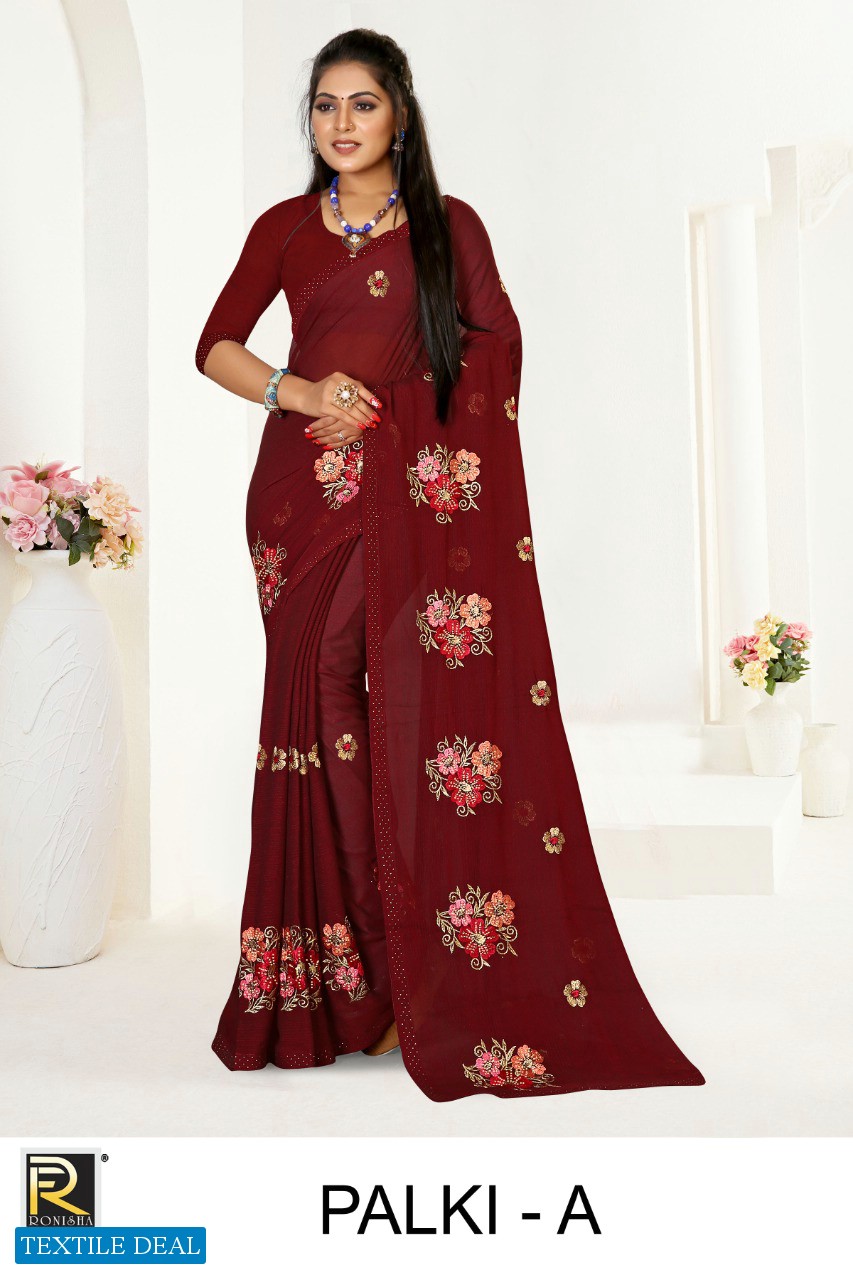 Ronisha Palki Wholesale Siroski Designer Border Sarees