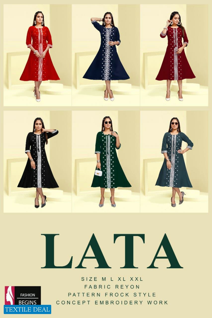 Fashion Begins Lata Wholesale Reyon Fabrics Frock Style Kurtis