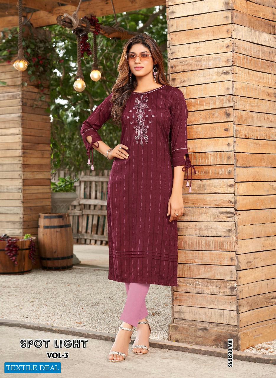 IKW Spotlight Vol-3 Wholesale Reyon Viscose Stripes Long Kurti Catalogs