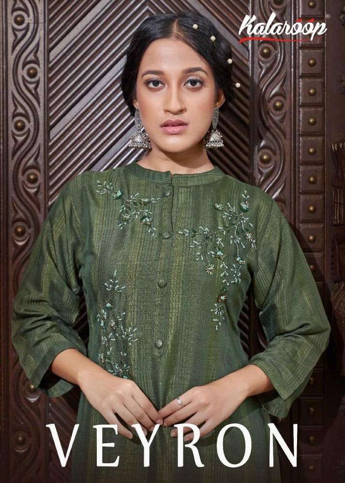 Kalaroop Veyron Wholesale Fancy Reyon With Khatli Work Long Kurtis