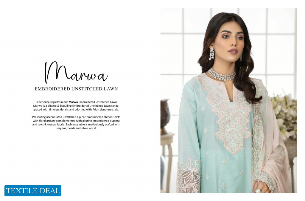 Adans Libas Marwa Embroidered Unstitched Lawn Pakistani Salwar Suits