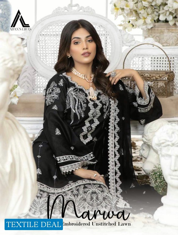 Adans Libas Marwa Embroidered Unstitched Lawn Pakistani Salwar Suits