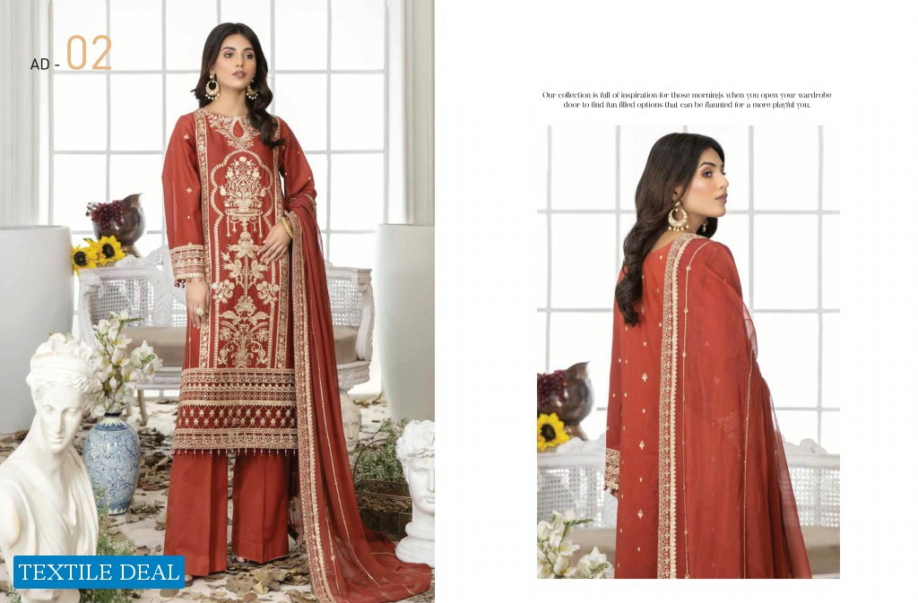 Adans Libas Marwa Embroidered Unstitched Lawn Pakistani Salwar Suits