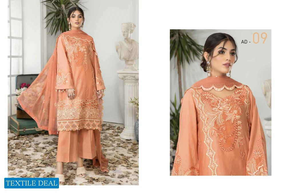 Adans Libas Marwa Embroidered Unstitched Lawn Pakistani Salwar Suits