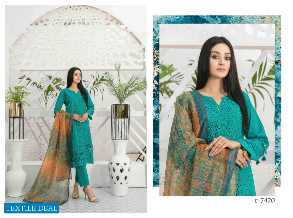 Tawakkal Saiqa Lawn Schiffli Embroidered Fancy Dupatta Pakistani Suits