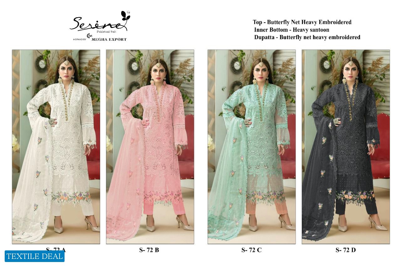 SERENE MEGHA EXPORTS S-72 SERIES NET EMBROIDERY PAKISTANI DRESSES