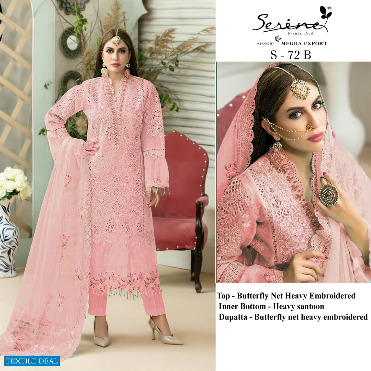 SERENE MEGHA EXPORTS S-72 SERIES NET EMBROIDERY PAKISTANI DRESSES