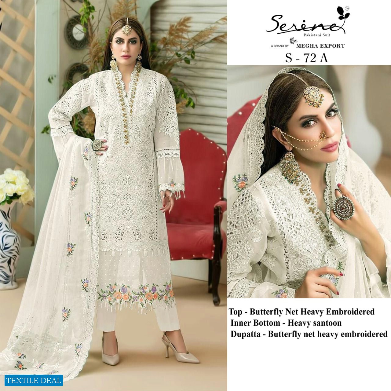 SERENE MEGHA EXPORTS S-72 SERIES NET EMBROIDERY PAKISTANI DRESSES