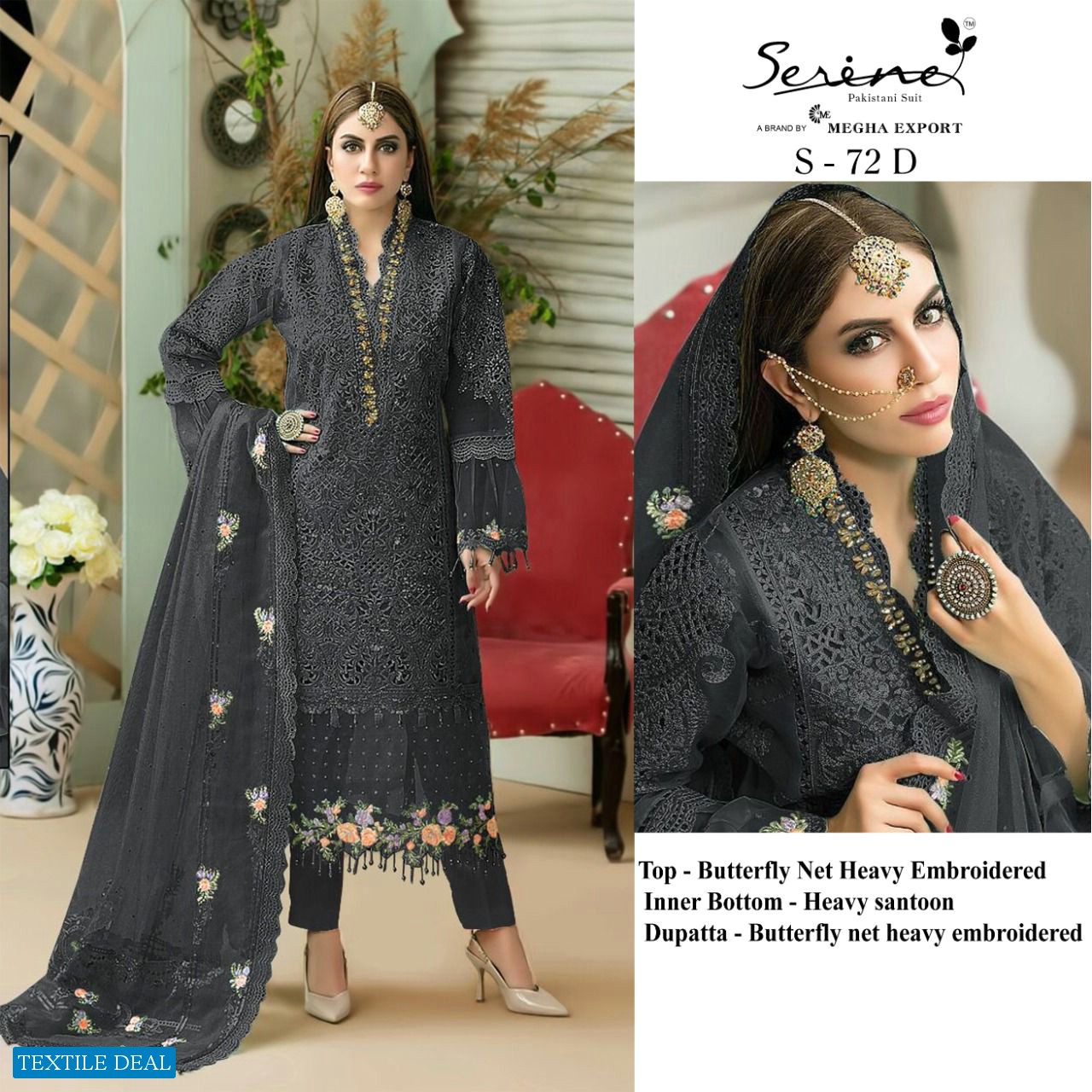 SERENE MEGHA EXPORTS S-72 SERIES NET EMBROIDERY PAKISTANI DRESSES