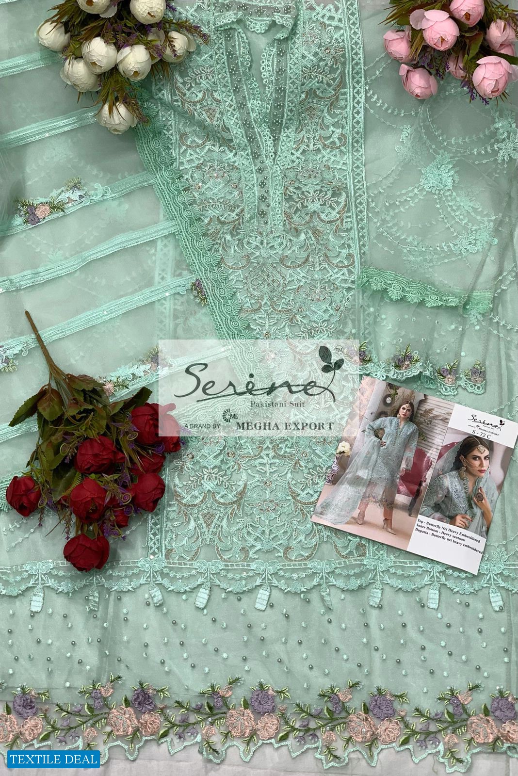 SERENE MEGHA EXPORTS S-72 SERIES NET EMBROIDERY PAKISTANI DRESSES