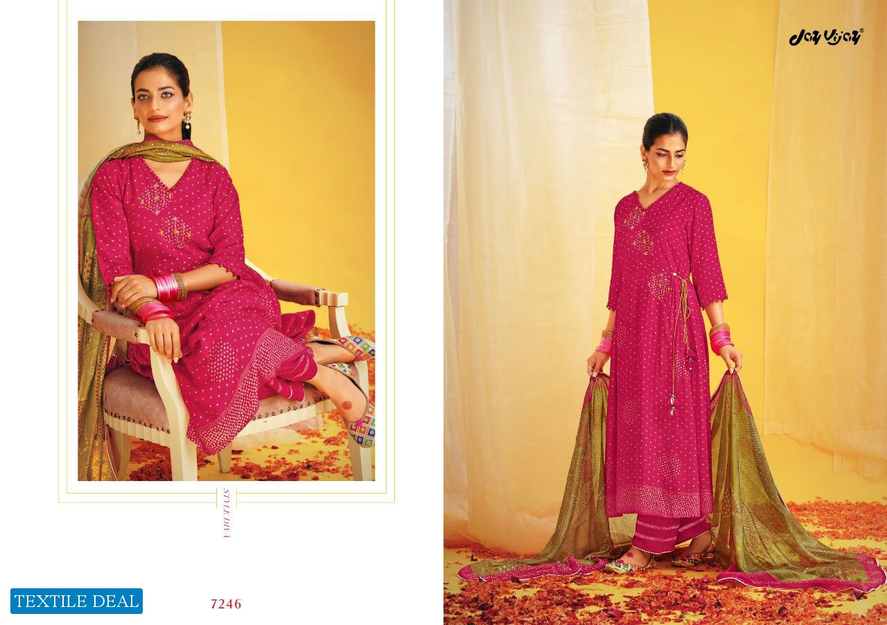 Jay Vijay Naveli Wholesale Pure Moga Silk With Hand Work Salwar Suits