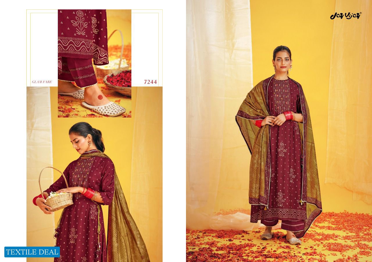 Jay Vijay Naveli Wholesale Pure Moga Silk With Hand Work Salwar Suits