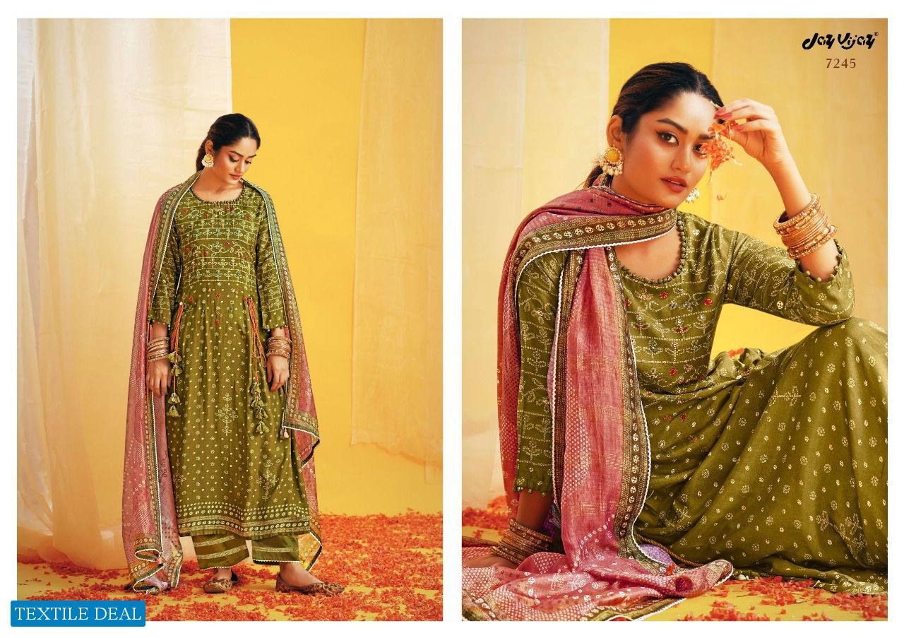 Jay Vijay Naveli Wholesale Pure Moga Silk With Hand Work Salwar Suits