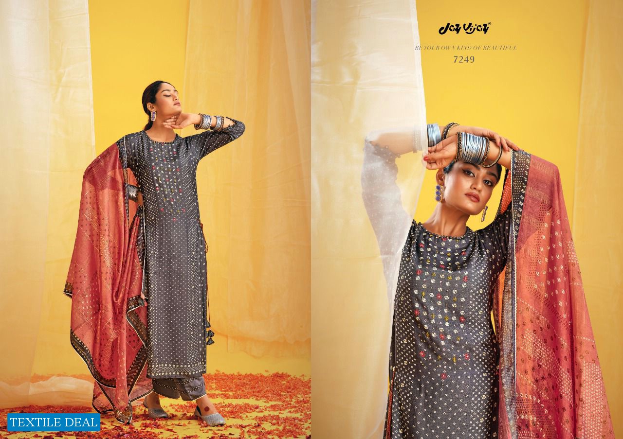 Jay Vijay Naveli Wholesale Pure Moga Silk With Hand Work Salwar Suits