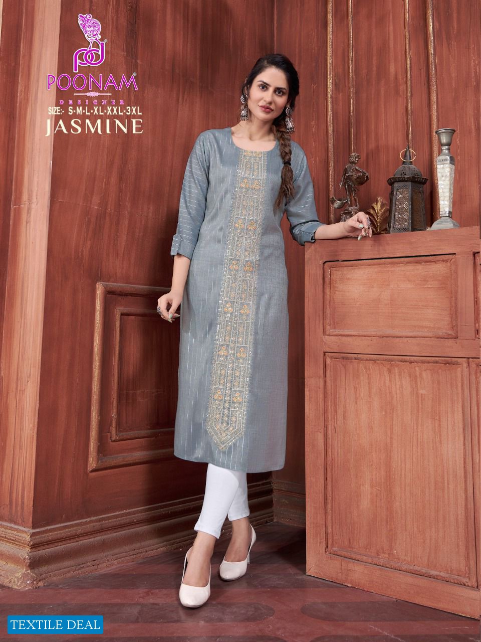 Poonam Jasmine Wholesale Pure Reyon With Cording Work Long Kurtis