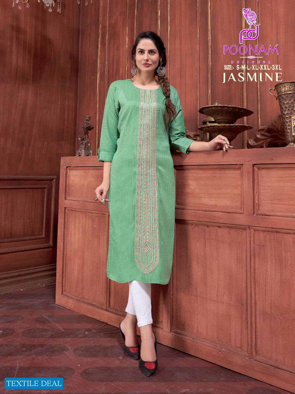 Poonam Jasmine Wholesale Pure Reyon With Cording Work Long Kurtis