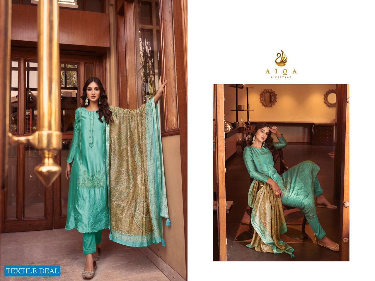 AIQA Safinaz Wholesale Pure Bembrg Russian Art Silk With Work Salwar Suits