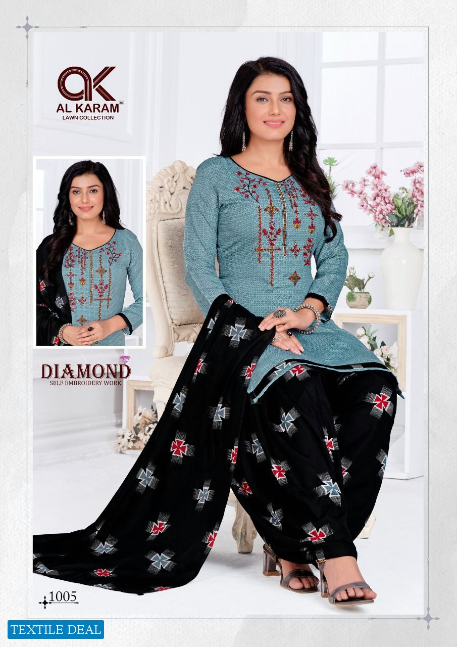 Al Karam Diamond Wholesale Self Work Dress Material