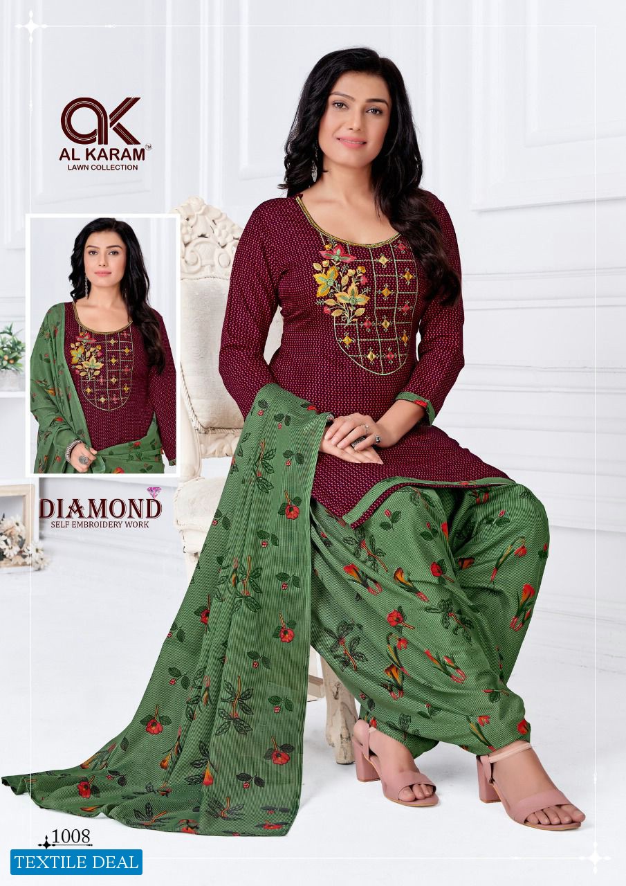Al Karam Diamond Wholesale Self Work Dress Material