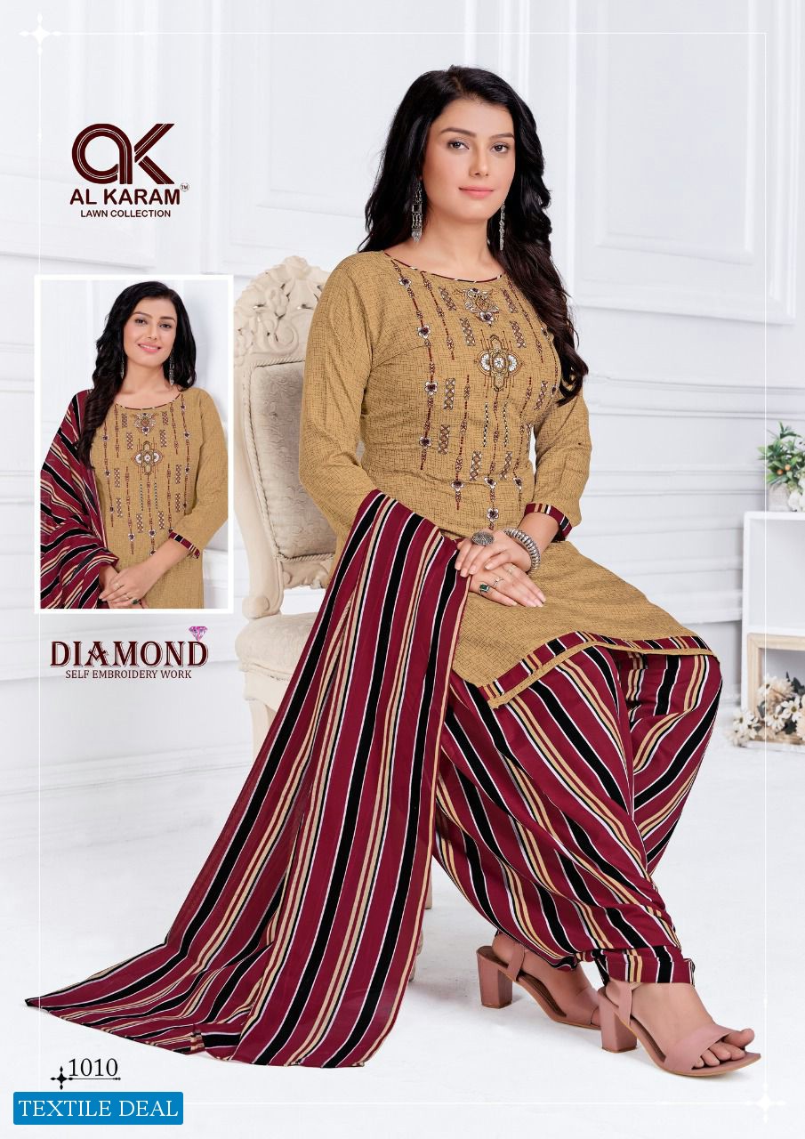 Al Karam Diamond Wholesale Self Work Dress Material