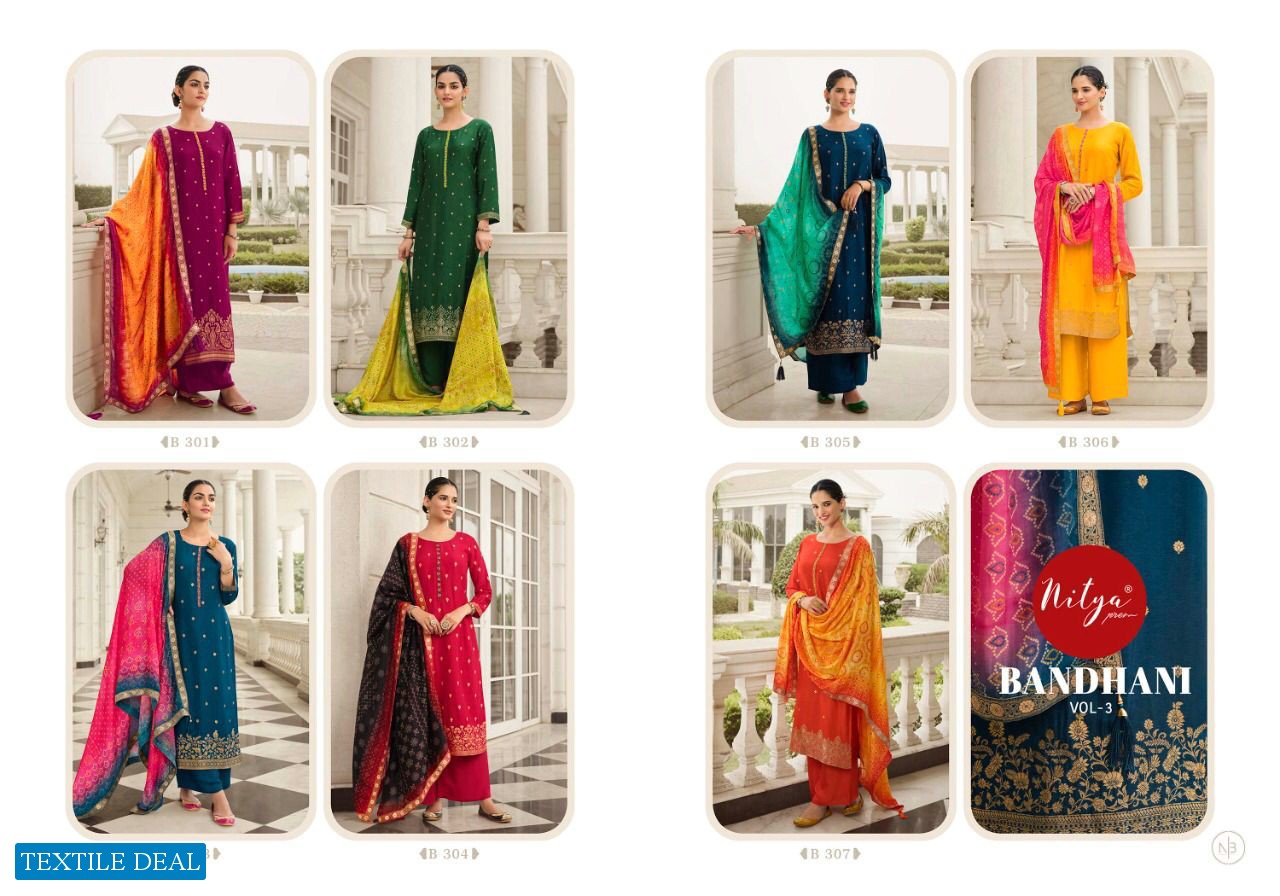 LT Nitya Bandhani Vol-3 wholesale Dola Jacquard With Work Salwar Suits