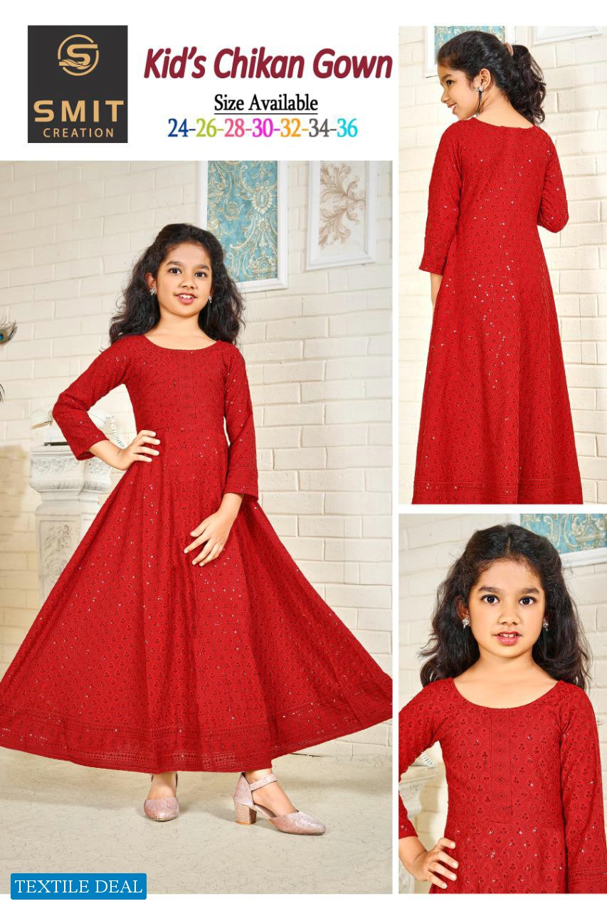 Poonam Kids Chikan Gown Wholesale Kids Gown Catalogs