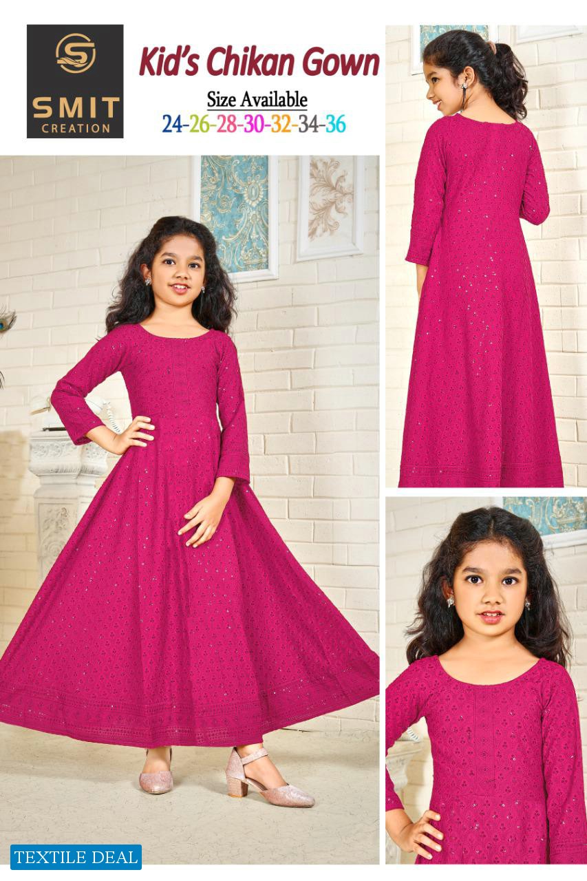 Poonam Kids Chikan Gown Wholesale Kids Gown Catalogs