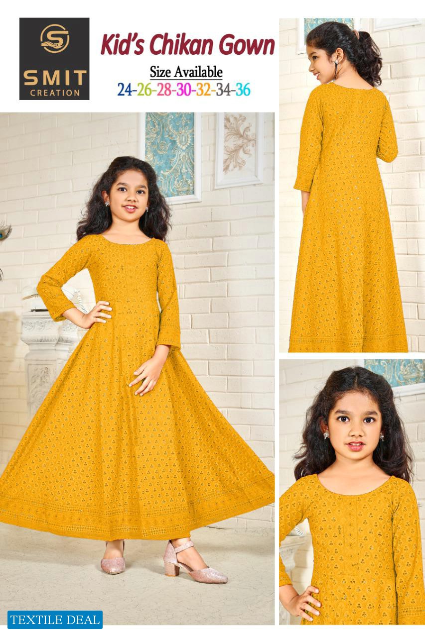 Poonam Kids Chikan Gown Wholesale Kids Gown Catalogs