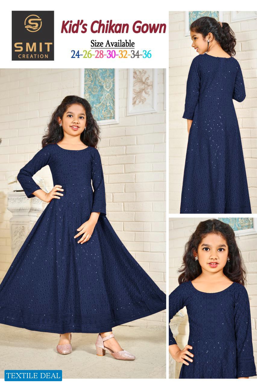 Poonam Kids Chikan Gown Wholesale Kids Gown Catalogs