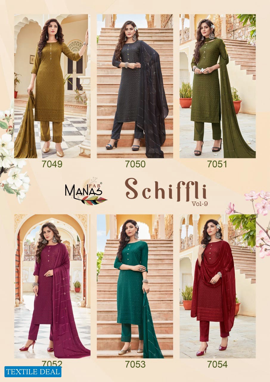 MANAS SCHIFFLI VOL 9 READYMADE TOP BOTTOM WITH DUPATTA SET