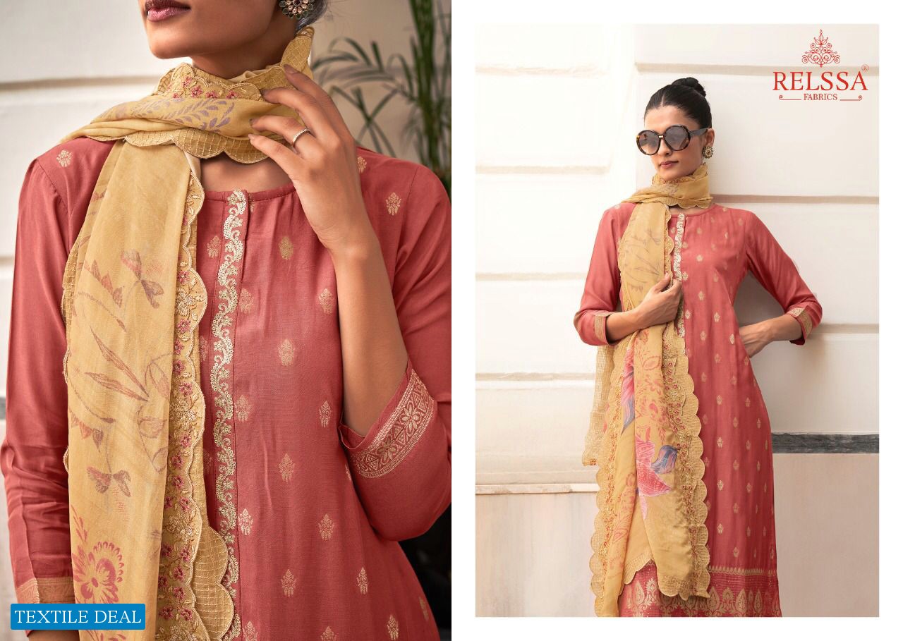 Relssa Rubina Vol-9 Wholesale Pure Silk Jacquard Embroidery Work Salwar Suits