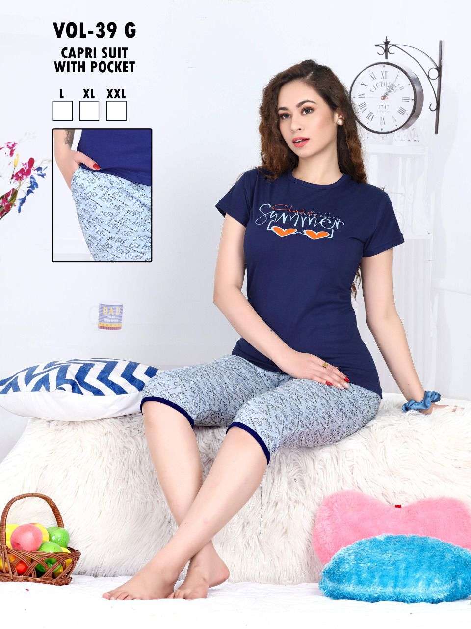 FASHION TALK CAPRI VOL.39 G HEAVY SHINKER HOSIERY COTTON NIGHT SUITS WITH POCKET CAPRI CATALOG WHOLESALER BEST RATE