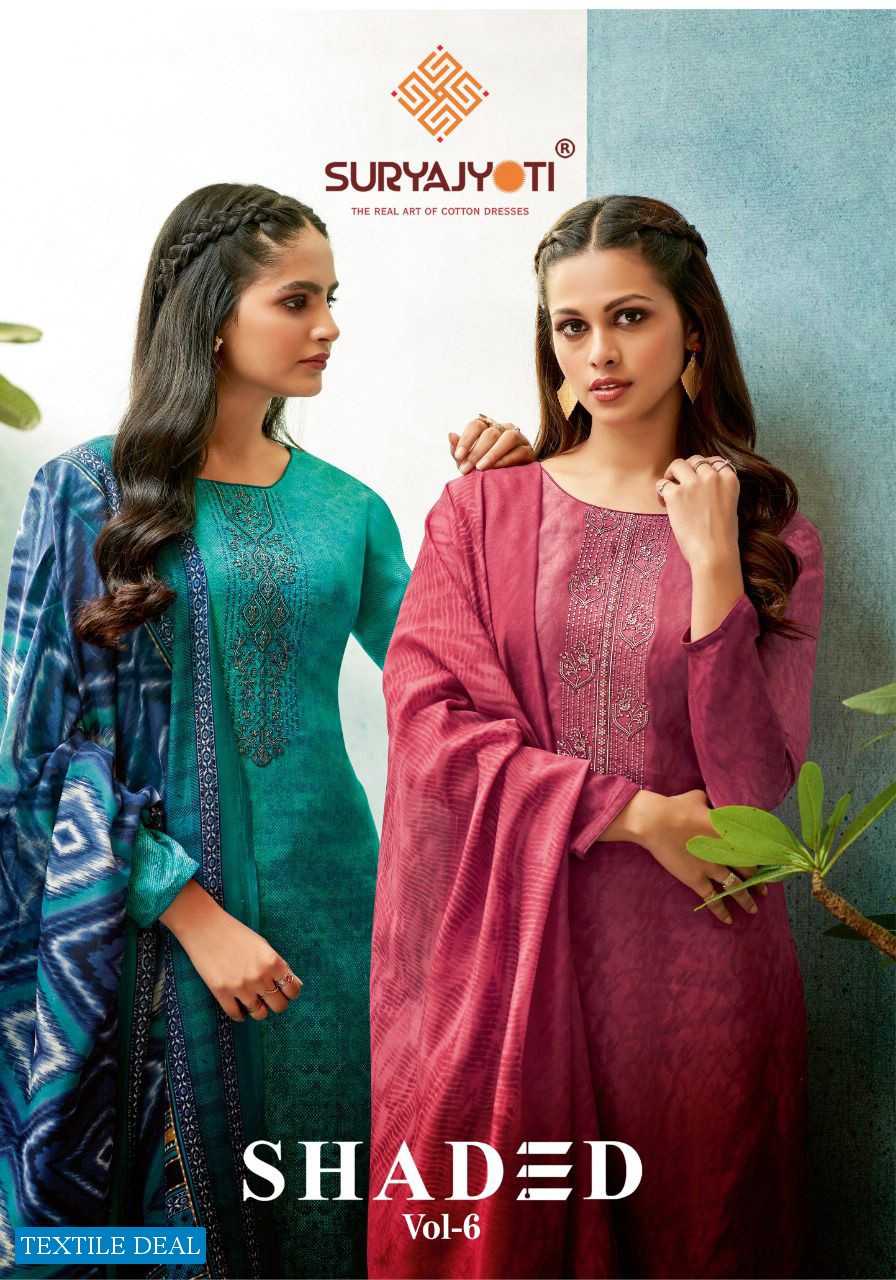 Suryajyoti Shaded Vol-6 Wholesale Satin Cotton With Neck Work Dress Material
