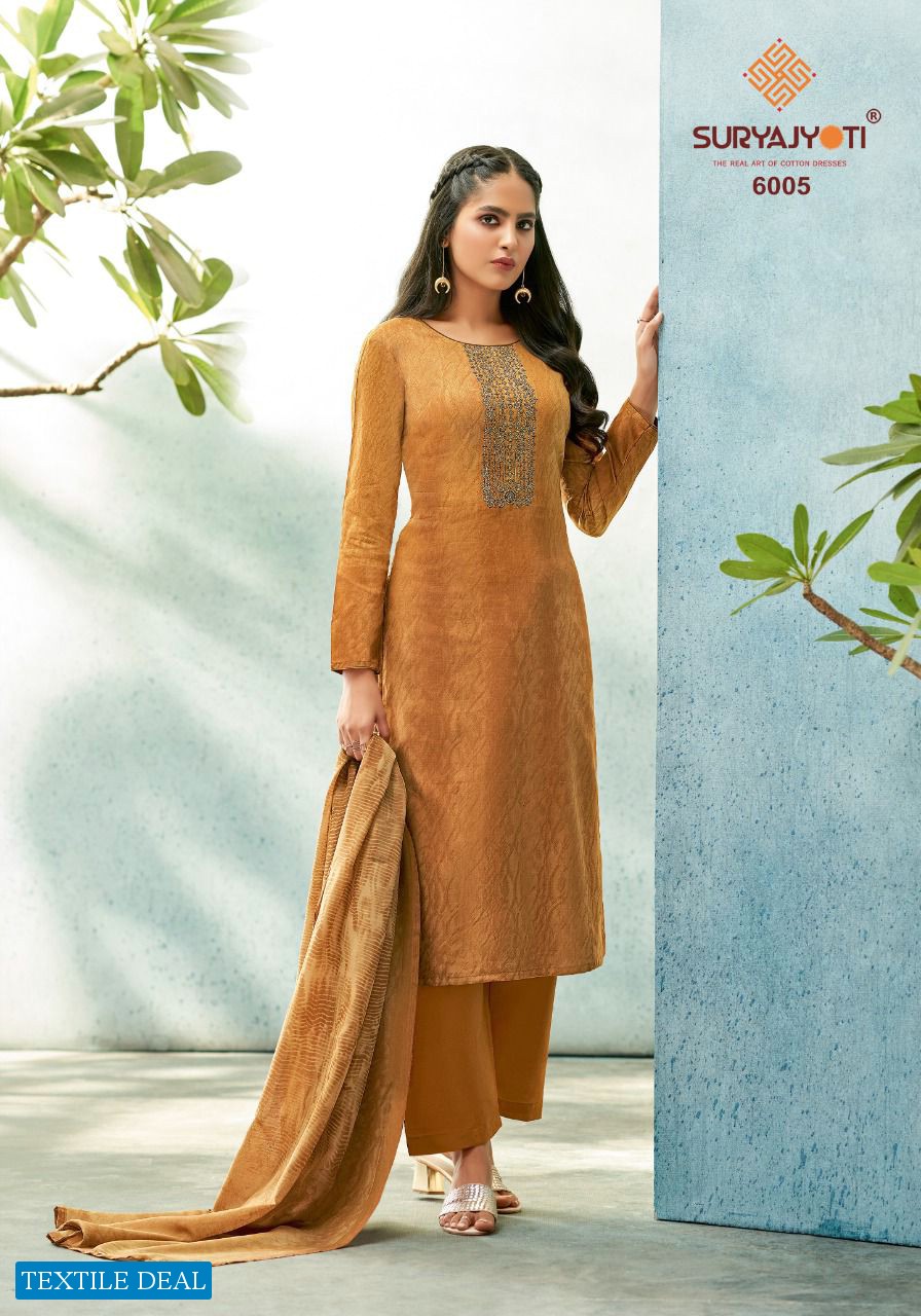 Suryajyoti Shaded Vol-6 Wholesale Satin Cotton With Neck Work Dress Material