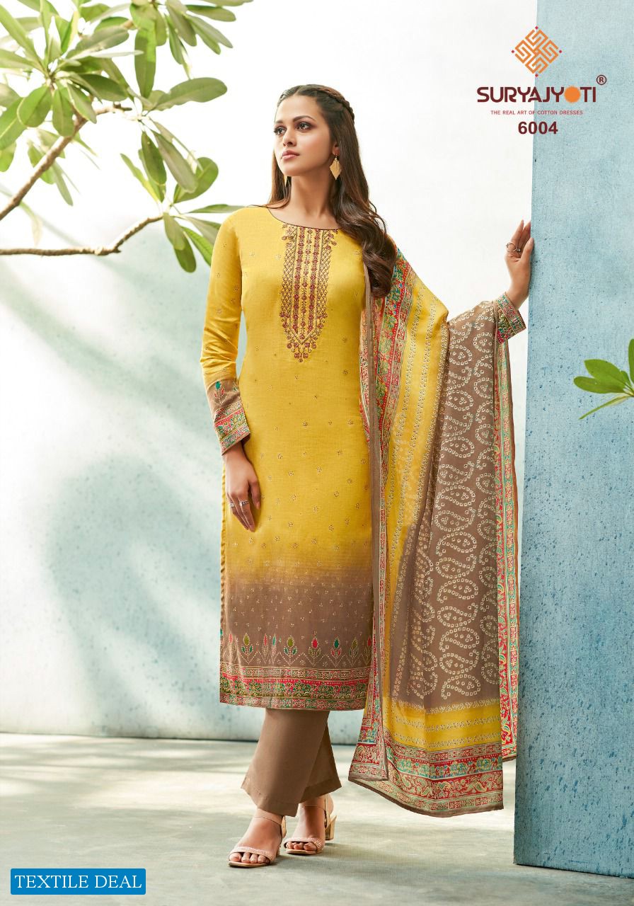 Suryajyoti Shaded Vol-6 Wholesale Satin Cotton With Neck Work Dress Material