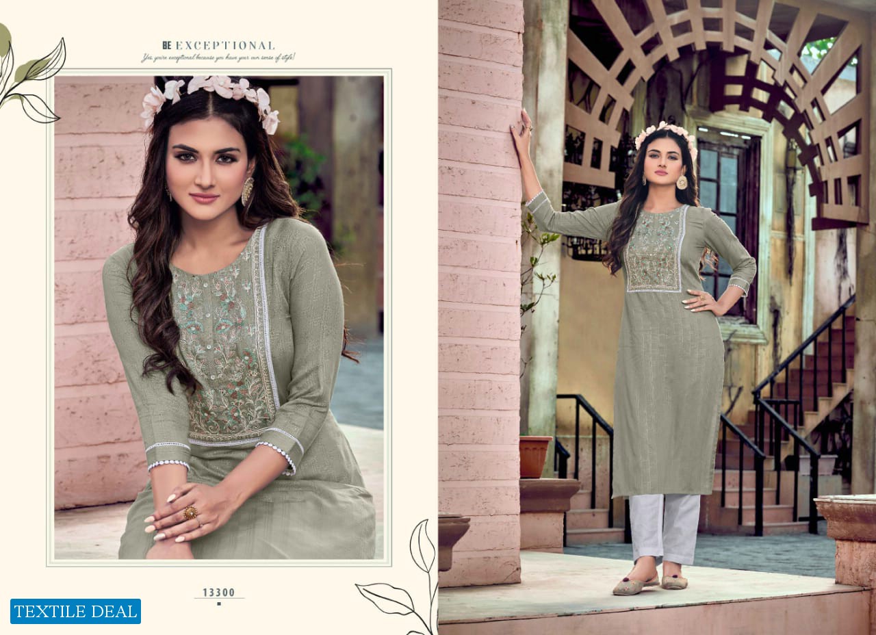 Kalaroop Jaggi Wholesale Fancy Reyon With Work Long Kurtis