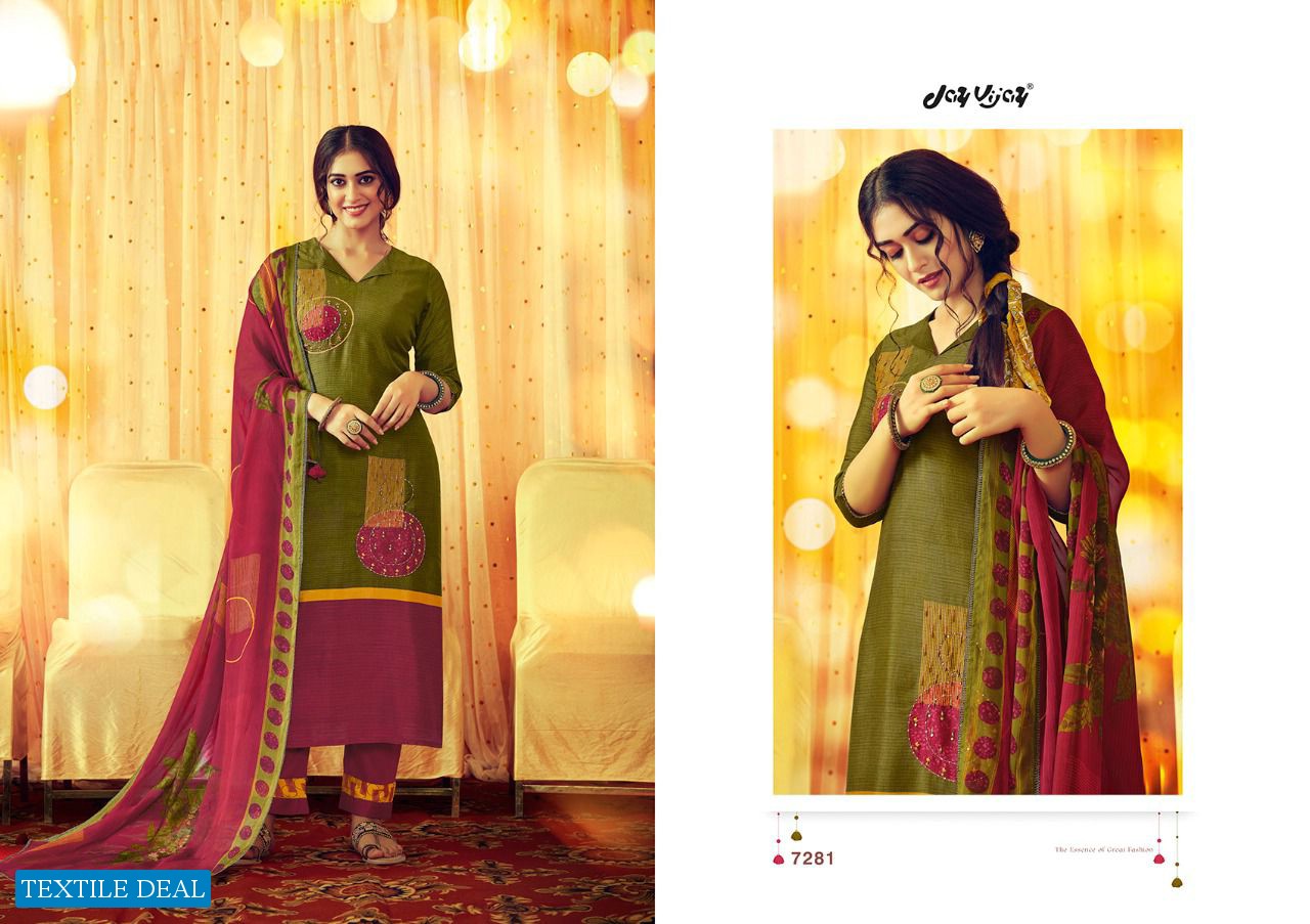 Jay Vijay Munira Wholesale Pure Bemberg Tusser Silk With Hand Work Salwar Suits