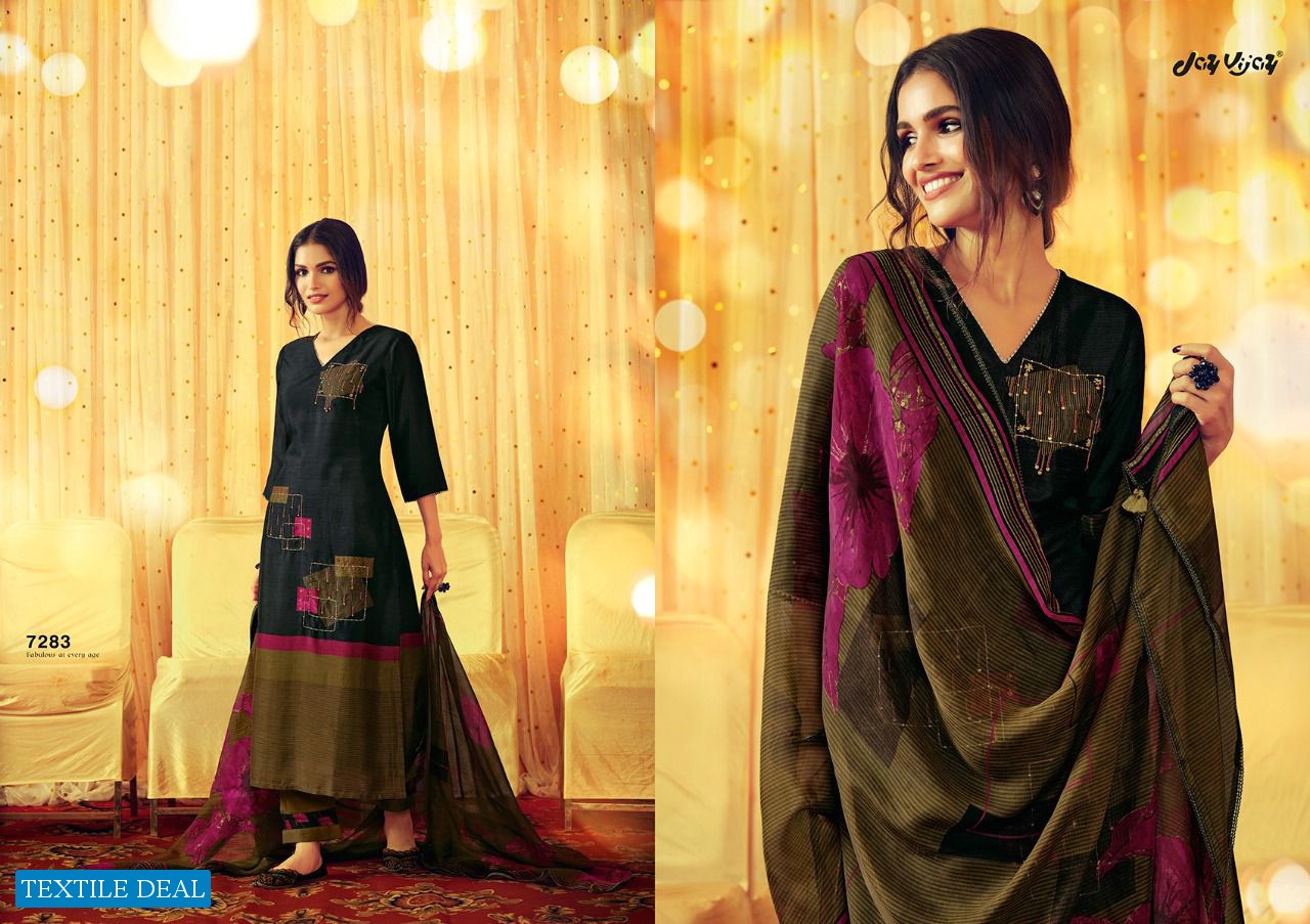 Jay Vijay Munira Wholesale Pure Bemberg Tusser Silk With Hand Work Salwar Suits