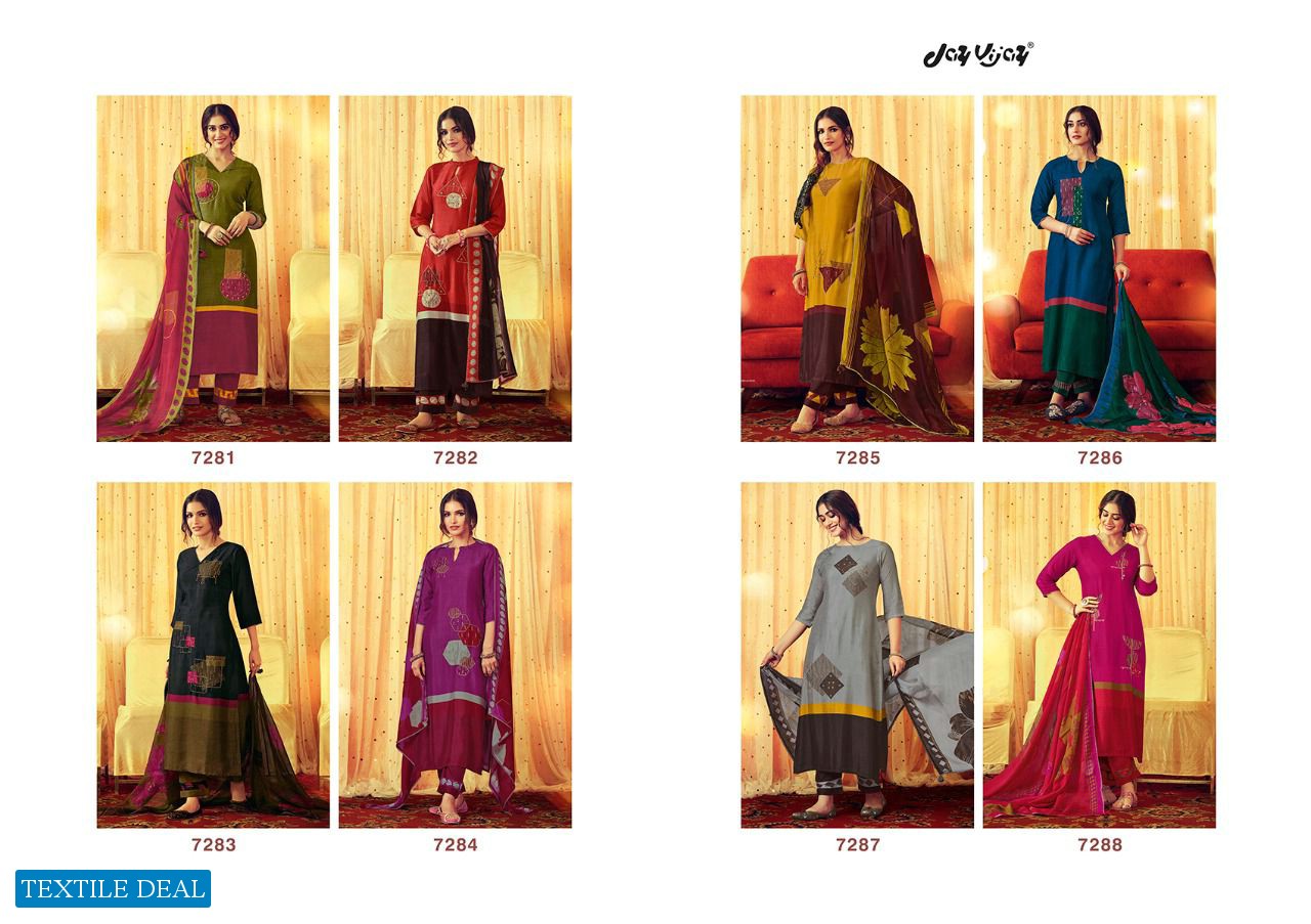 Jay Vijay Munira Wholesale Pure Bemberg Tusser Silk With Hand Work Salwar Suits